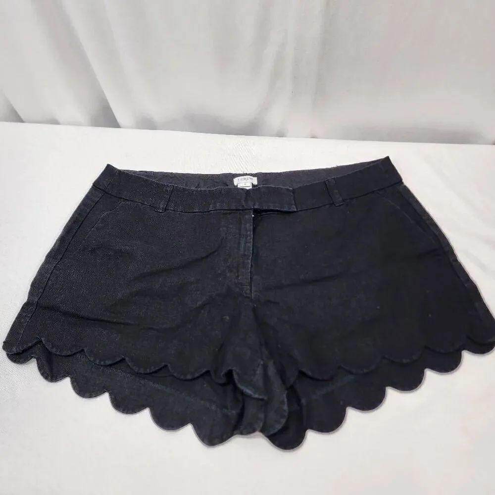 J. Crew Womens 15 Shorts Linen Blend Hook Eye Closure Scallop Hem Black